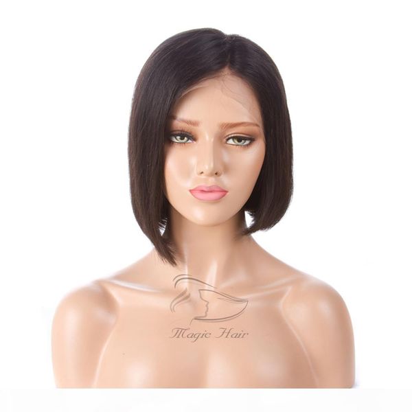 

short bob wigs brazilian 150 density 8 inch natural color straight lace front human hair wigs with baby hair human hair wig, Black;brown