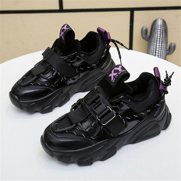 

2021 new springtime female chunky sports lace-up casual women's vulcanized shoes ikc8, Black;white