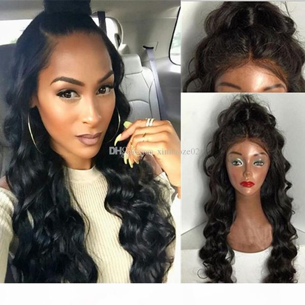 

high density full lace wig 180 density wavy gluleless virgin full lace human hair wig bleached knots lacefront human hair wigs for women, Black;brown