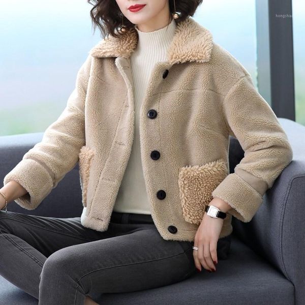 

mumuzi faux lamb fur coat female spring 2019 new loose lamb cashmere short fur jackets fake sheepskin coats1, Black