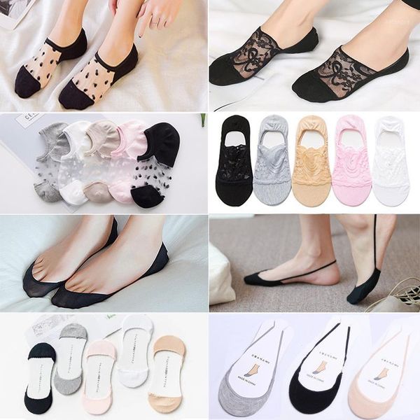 

3/4/5pair women's cotton invisible no show socks non-slip summer solid color boat socks fashion ankle thin liner slipper1, Black;white