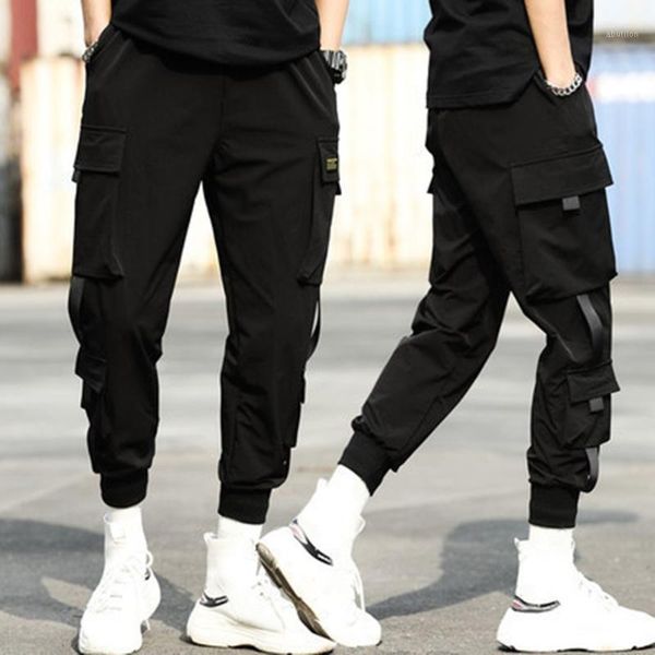 

summer thin overalls loose feet hip hop all-match cropped casual pants for men jl1, Black
