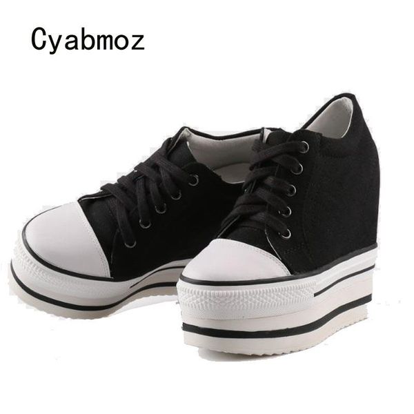 

dress shoes cyabmoz women height increasing hidden high heels canvas sneakers woman pumps platform party ladies zapatos mujer, Black