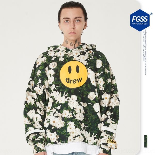 

dendv fgss men's wear fashion ice same drew bibo's rose splicing high street loose sweater sweaterhooded men's sweater gqwfj, Black