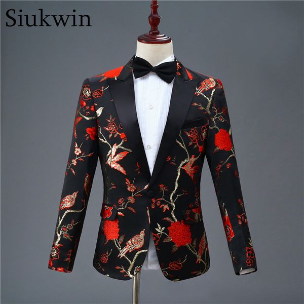 

black and red vintage mens print blazer elegant mens jacket men prom suits wine tuxedo terno masculino spring blazer for men 201113, White;black