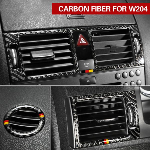 

carbon fiber refit car interior stickers dashboard central air outlet frame trim cover for mercedes c class w204 2007-2010