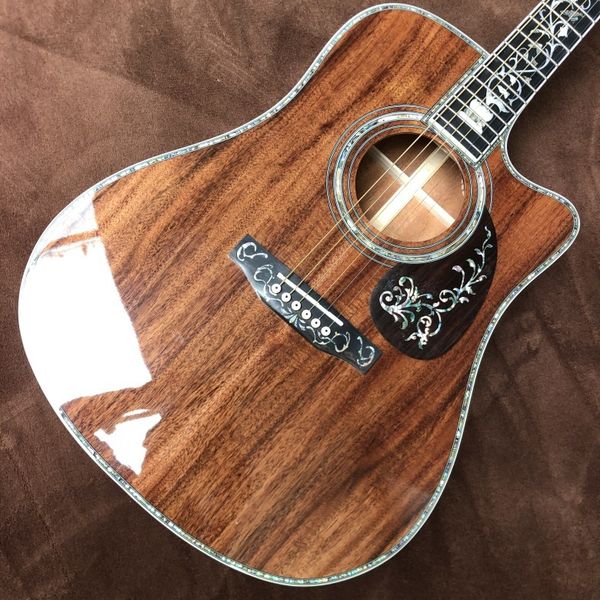 

6 string solid koa wood acoustic guitar, acoustic guitarra
