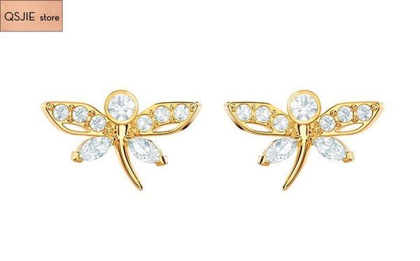 

qsjie swa new golden dragonfly fresh temperament ear nails charming fashion jewelry, Golden;silver
