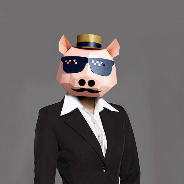 

sunglass fashion pig animal 3d costume cosplay diy paper craft model mask christmas halloween prom party gift