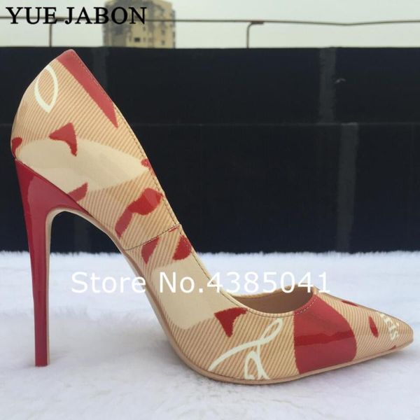

new lady pumps patent leather red high heels pointed toe sandals luxury graffiti brand designer shinny womens shoes eur 43, Black