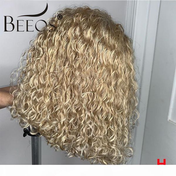 

beeos 150% блондинка завитые 13 * 4 парика фронта со стороны расставания кружева 613 прозрачных кружева красочного короткого боб remy челове, Black