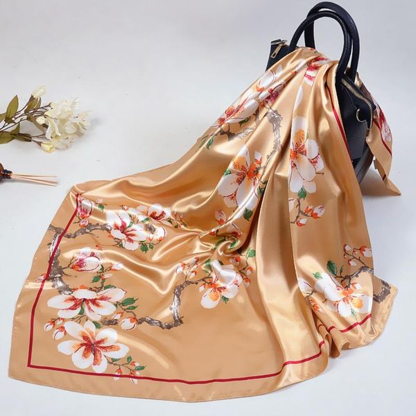 

scarves fashion kerchief silk satin neck scarf for women print hijab scarfs female 90*90cm square shawls and wraps lady, Blue;gray