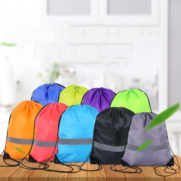 

reflective strip backpacks student training sports polyester backpack bundle pocket reflective strip drawstring bags vt1627