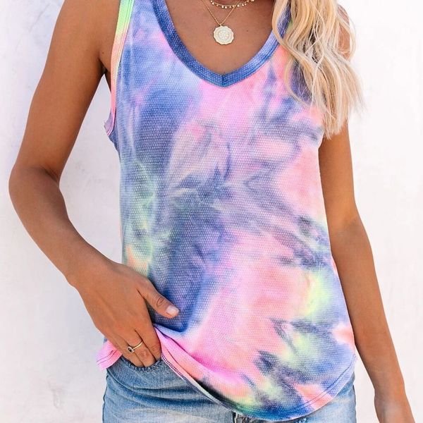 

2020 women's new summer tie dye cloud sun flower sleeveless 2020 women's new summer tie dye cloud sun flower sleeveless t-shirt ve, White