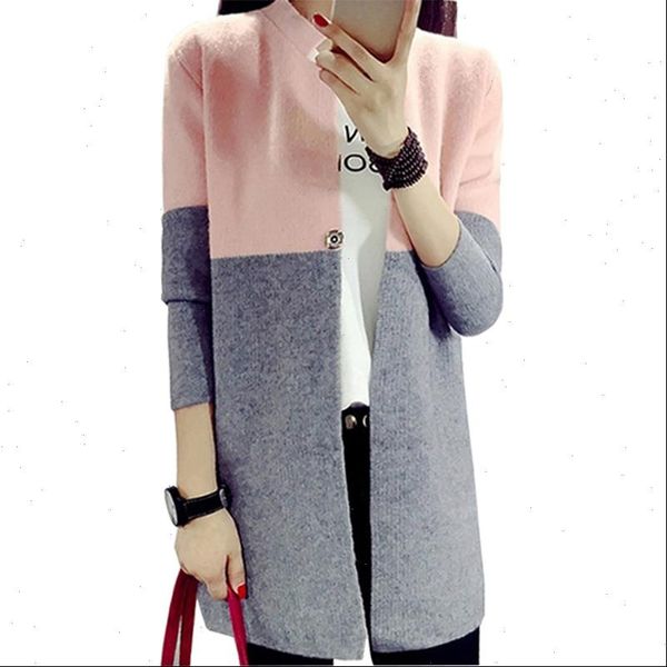 

cardigan women fall winter long loose knit sweater ladies patchwork thickened jumper woolen cardigan vestidos lxj257, White;black