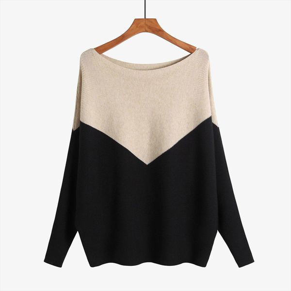 

off shoulder women pullovers and sweaters autumn winter heart patchwork knitwear batwing sleeve soft jumper jersey mujer, White;black