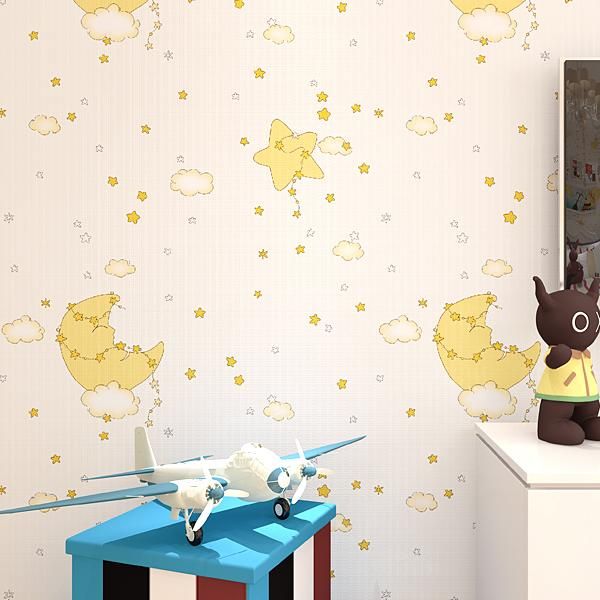 

children's room wallpaper boy girl bedroom environmentally pink yellow blue non-woven cartoon cute stars moon wallpapers