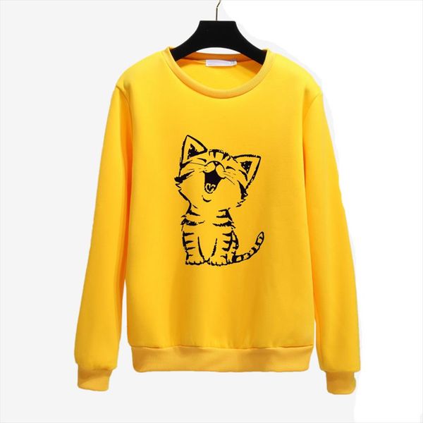 

cute happy cat harajuku hoodies women sweatshirt autumn winter loose pullover camisola feminina long sleeves casual coat o neck, Black