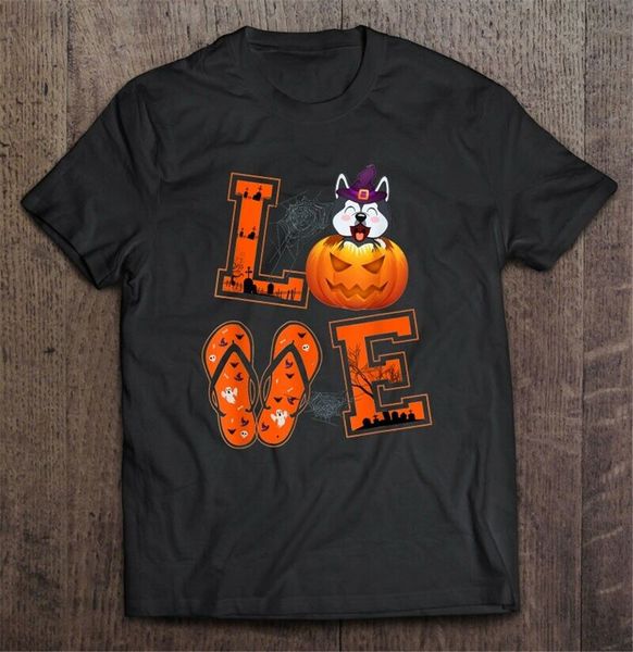 

love pumpkin flip flops husky dog halloween men t-shirt s-3xl gift funny tee shirt sport hooded sweatshirt hoodie
