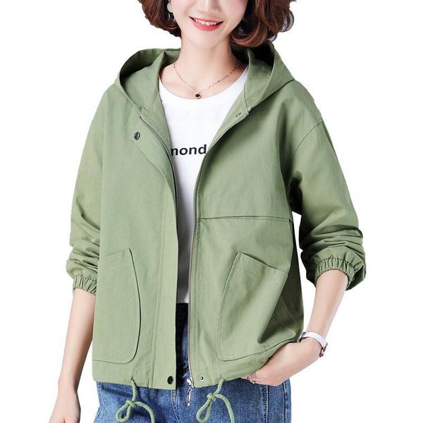 

women jacket 2020 autumn hooded long sleeve female windbreaker loose short jackets casual basic coats outwears plus size 4xl 884, Black;brown