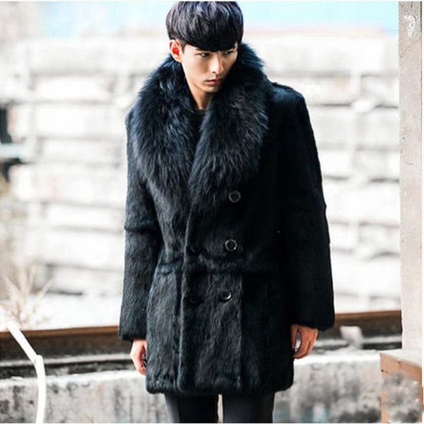 

clobee 2020 winter fur coats with fake fur collar faux coat for men black plus size leather jacket warm outerwear xl768