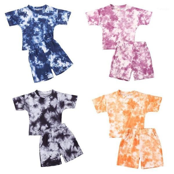 2021 Brand New Baby Girls Boy Tie-tintura de roupas Conjuntos de manga curta de verão t-shirts tops + calças calças crianças roupas meninas para 1-5Y1