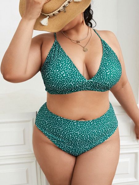 

plus polka dot high waisted bikini swimsuit z4jl#, Black