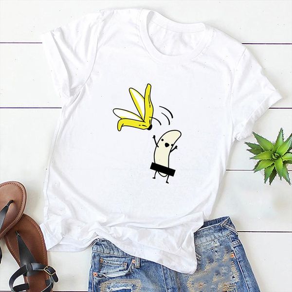

summer casual funny t shirt women naked banana cartoon print short sleeve o neck t shirt women cute tee shirt femme, White