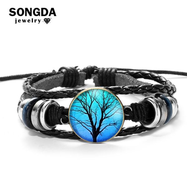 

songda vintage life tree время gem бусы punk кожа пара браслет для женщин мужчину handmade плетеного досуг браслеты ювелирных изделий yxlomr, Golden;silver
