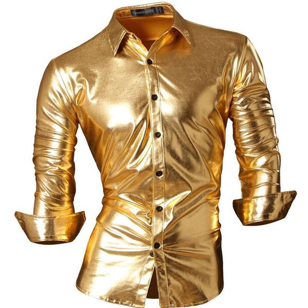 

sportrendy men's shirt dress casual long sleeve slim fit fashion shiny stylish shirts jzs002 gold, White;black