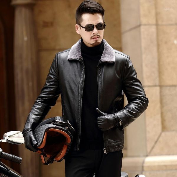 

red leather jacket men winter men's clothing casual men's leather jacket fur coat lambs wool chaquetas hombre 178827 pph7961, Black