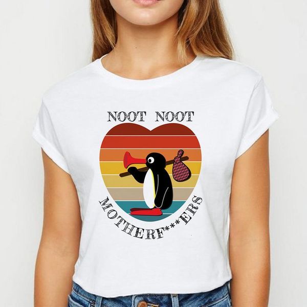 

new t shirt women pingu noot noot tshirt vestidos vogue recreational round collar love patterns spring summer t-shirts, White