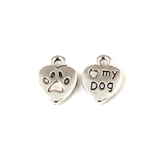 Legierung „My Dog Love Heart“-Charm-Anhänger zur Schmuckherstellung, Ohrringe, Anhänger, Halskette und Armband, 9,5 x 12,8 mm, Antiksilber, 300 Stück, A-212