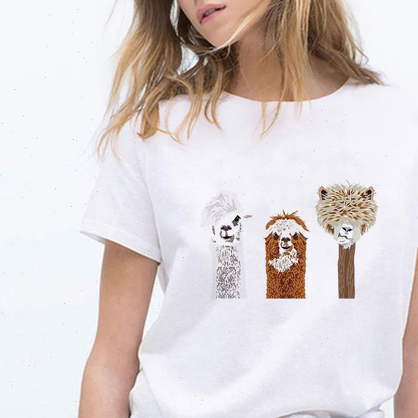 

women alpaca clothes t shirt female t shirt tee shirts harajuku summer 90s loose graphic punk grunge streetwear tshirt, White