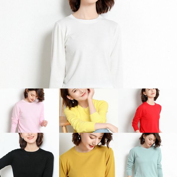

20 new round pullover neck versatile sweater for women's autumn and winter new thin round neck pullover women's knitted short swea, White;black