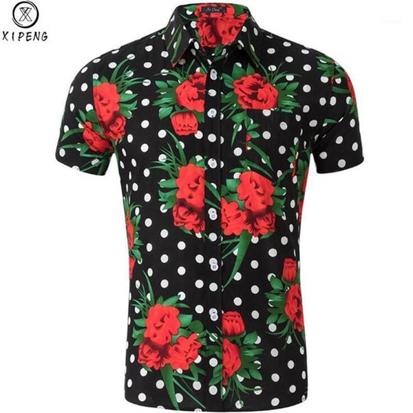 

men's casual shirts 100% cotton mens hawaiian male camisa masculina printed beach flower short sleeve summer party shirt1, White;black