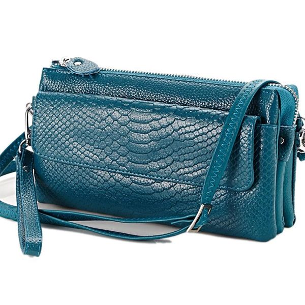 

fashion ladies clutch bag genuine leather single shoulder bags messenger multi-layer women bag serpentine pattern high quality