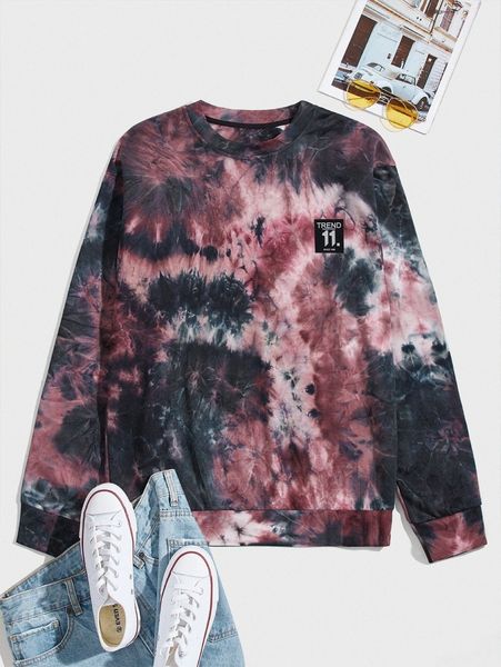 

men tie dye letter patched detail pullover w3sg#, Black