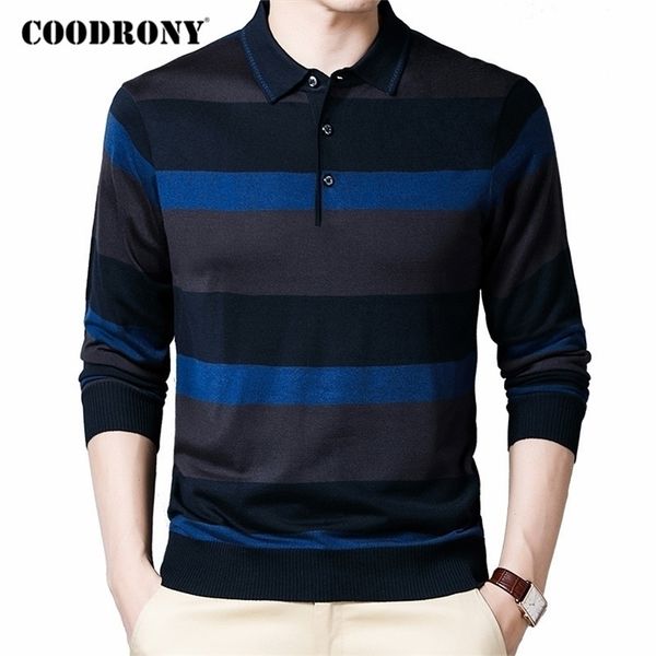 

coodrony brand sweater men autumn winter turn-down collar pullover men fashion striped casual pull homme knitwear clothing c1131 201117, White;black
