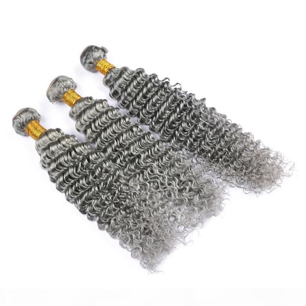 

grey hair weaves brazilian virgin hair bundles sliver grey deep wave curly hair extension 3pcs lot deals 8a grey wavy bundles, Black;brown