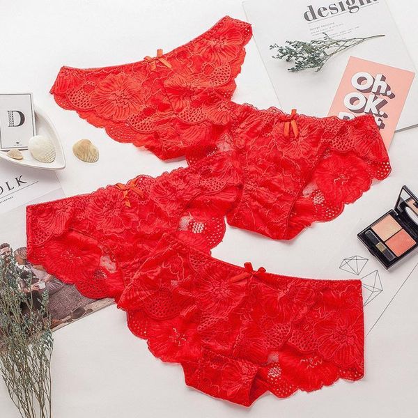 

summer new underwear women's low waist lace seamless transparent briefs underwear1, Black;pink