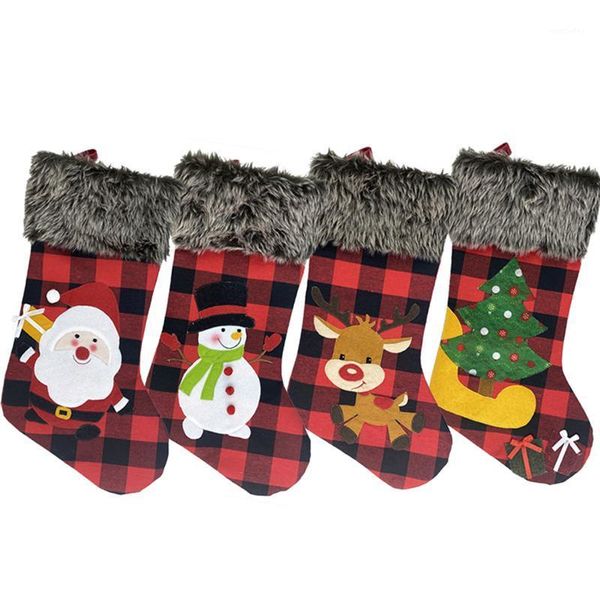 

christmas decorations funny plaid stocking pendant, cartoon santa socks ornaments decoration supplies for home el1