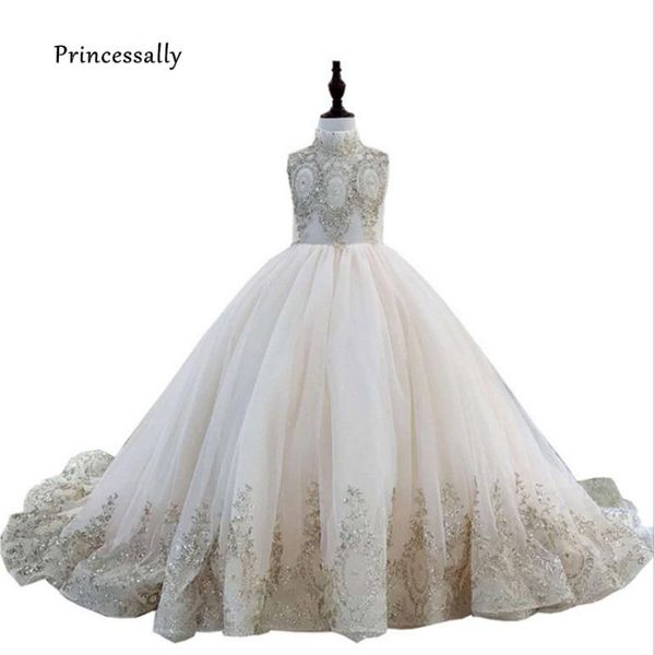 

new sequin flower girl dress for wedding luxury high neck vestidos de primera comunion vestido infantil festa vestido de daminha, Red;yellow