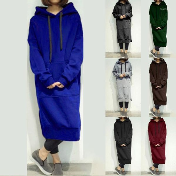 

outdoor jackets&hoodies hoodies dress women autumn winter casual hooded sweatshirt dresses 2021 ladies long sleeve pink pocket pullover dres, Blue;black