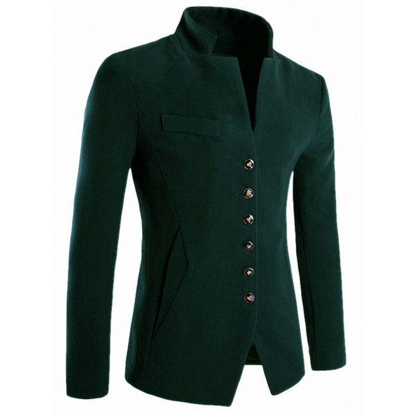 

[jk15] men's handsome veet sport coat slim fit wedding button down tuxedo jacket stand collar casual outerwear for business, Black;brown