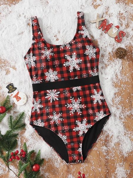 

plus snowflake print one piece swimsuit u1ag#, Black