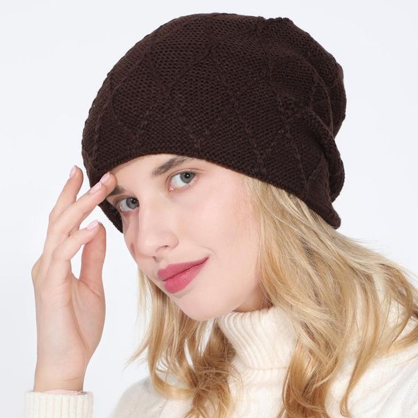 

fashion new women winter warm beanies knitted hat solid color strip rhombus wool cap fashion new wmtyiy xhlove, Black;white