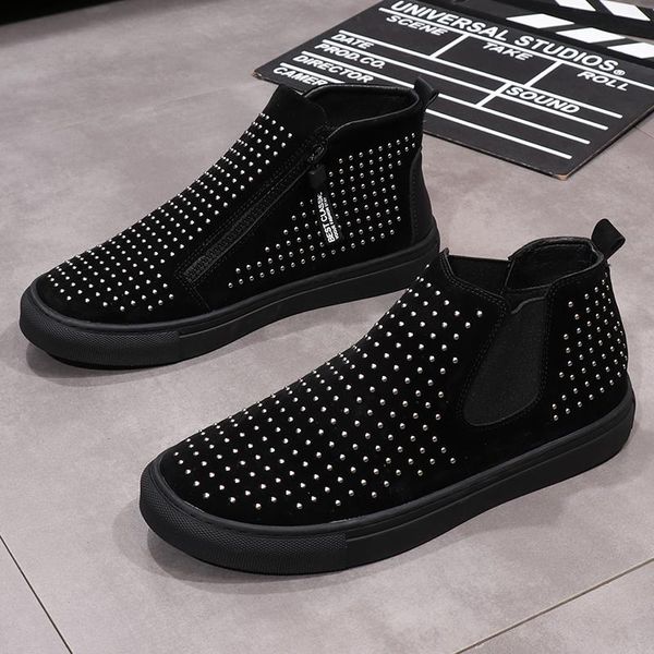 

2020 autumn new men high casual shoes zip punk sneakers hip hop web celebrity shoes man ankle boots zapatillas hombre, Black