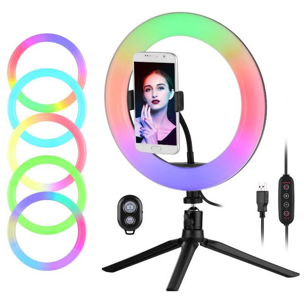 

10 inch rgb ring light colorful led pgraphy lamp 29 lighting modes dimmable usb powered with phone holder ballhead adapter