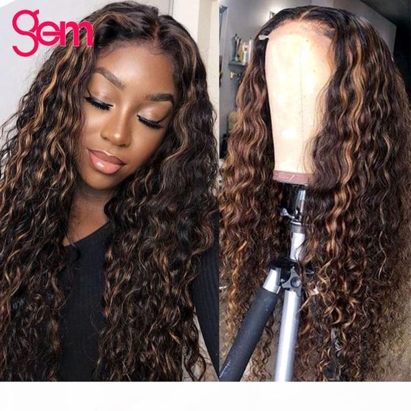 

water wave wig 13x4 lace front human hair wigs for women gem malaysian m pre plucked with baby hair remy ombre highlight wigs, Black;brown